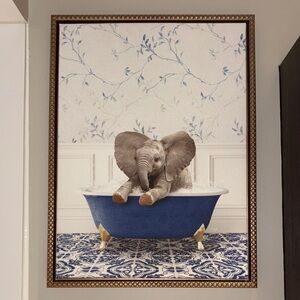 Elephant in Bathtub Wall Art - Blue and Gray